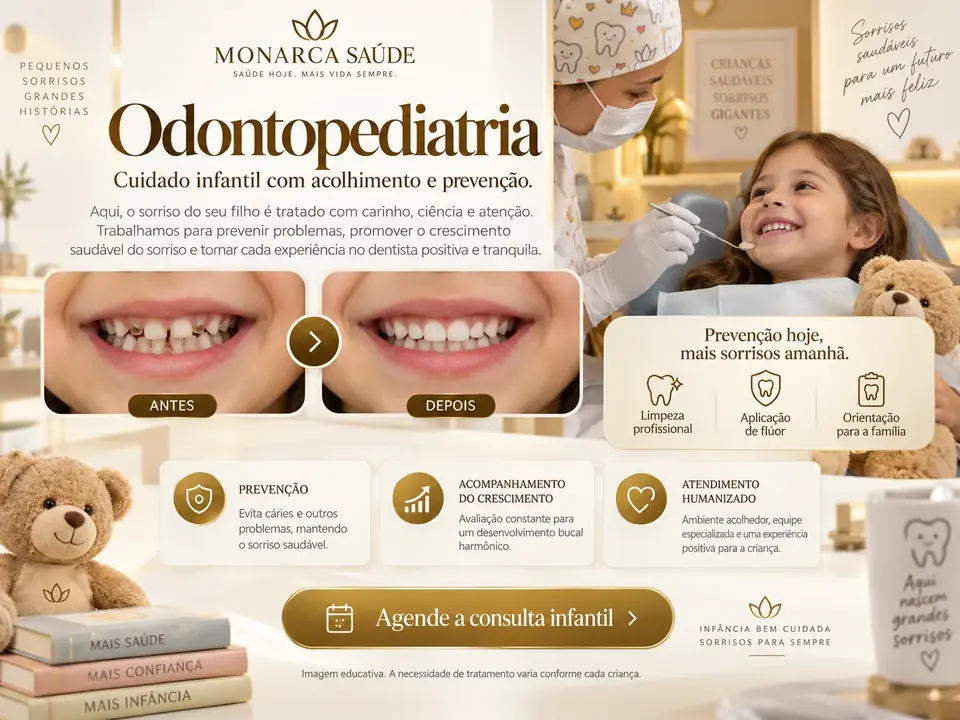 Guia educativo Monarca Saúde sobre prevenção, acompanhamento e cuidado odontopediátrico